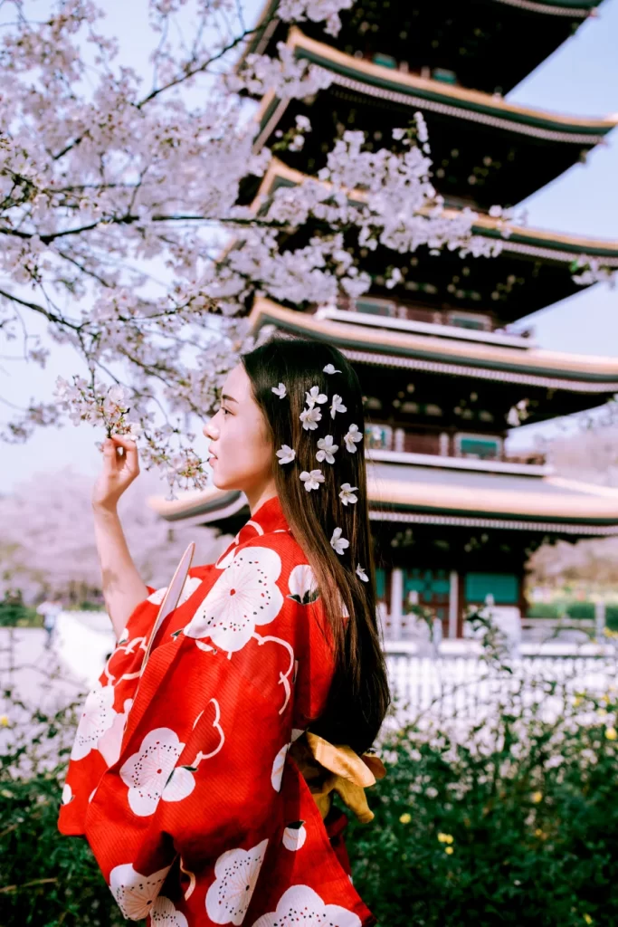 Kimono Floral Cherry Blossom Red White