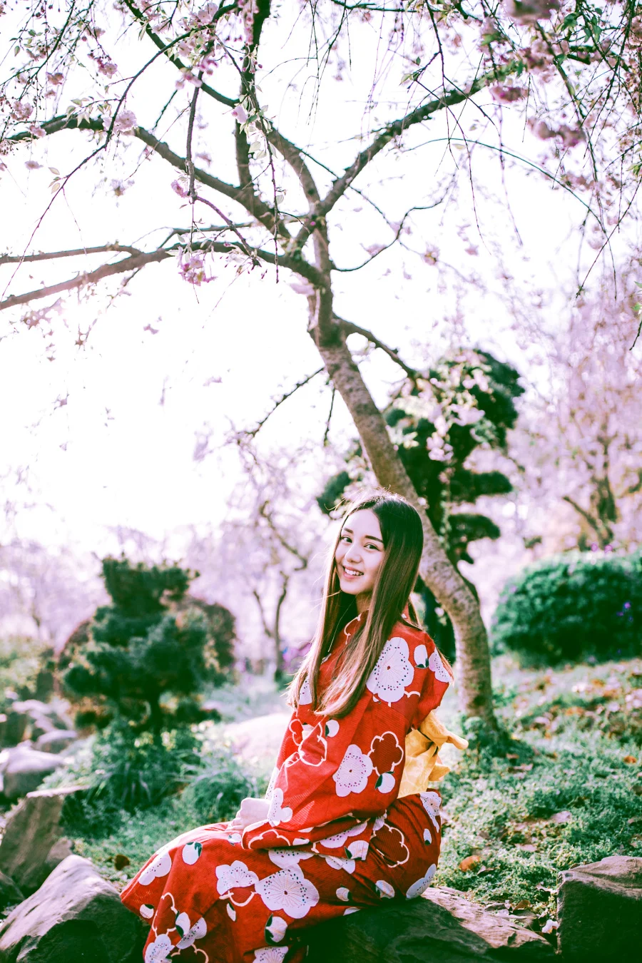 Kimono Floral Cherry Blossom Crane Wave
