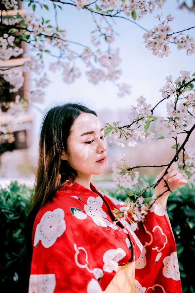 Kimono Floral Cherry Blossom Red White
