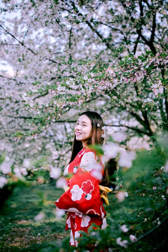 Kimono Floral Cherry Blossom Red White
