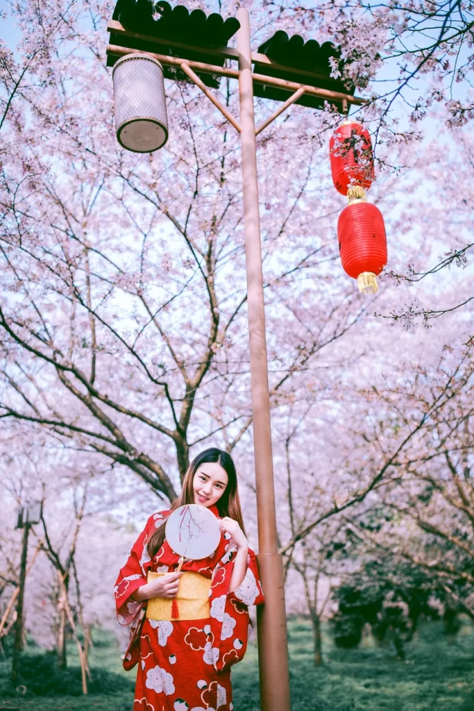 Kimono Floral Cherry Blossom Red White