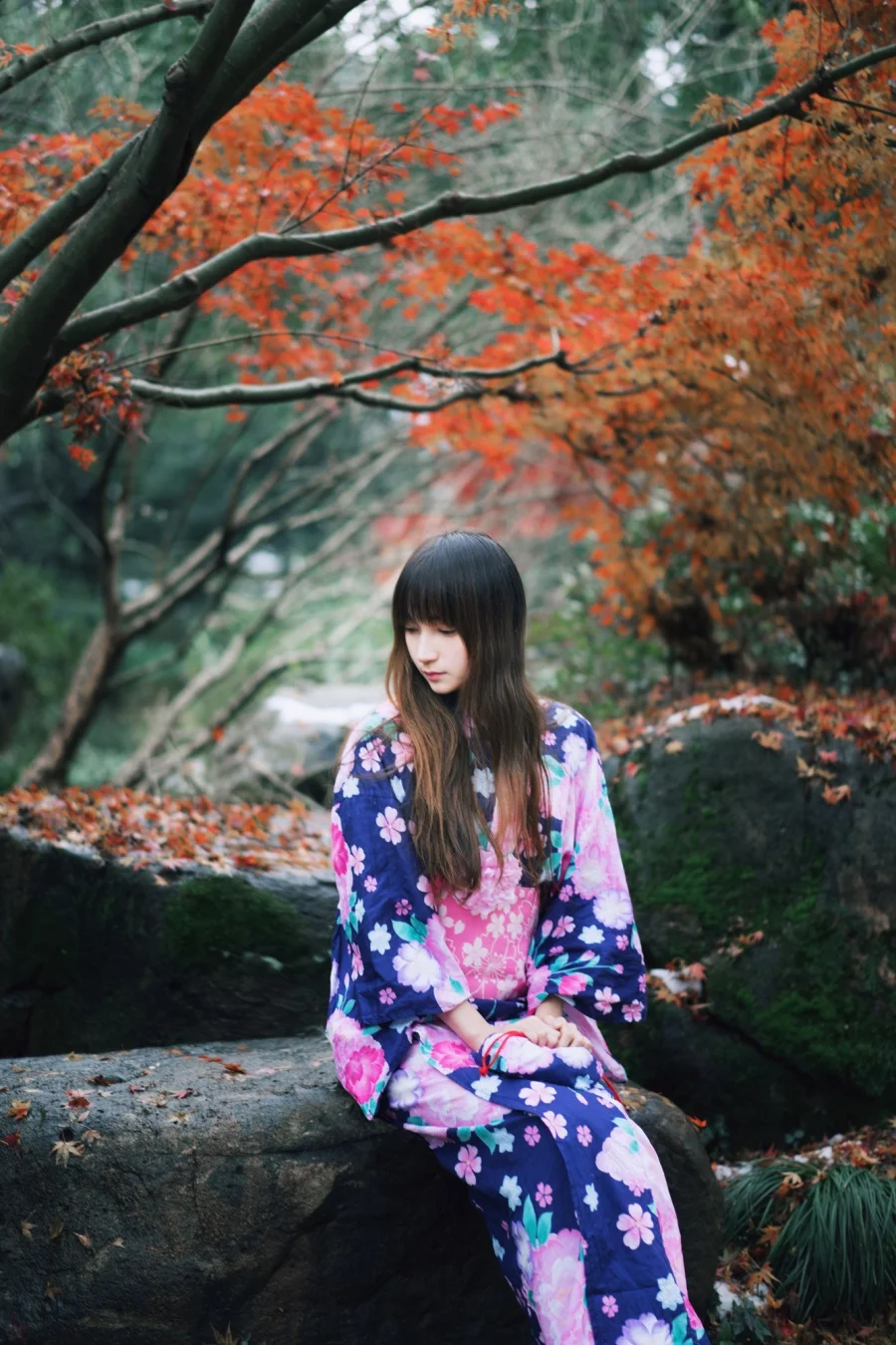 Kimono Floral Cherry Blossom Crane Wave