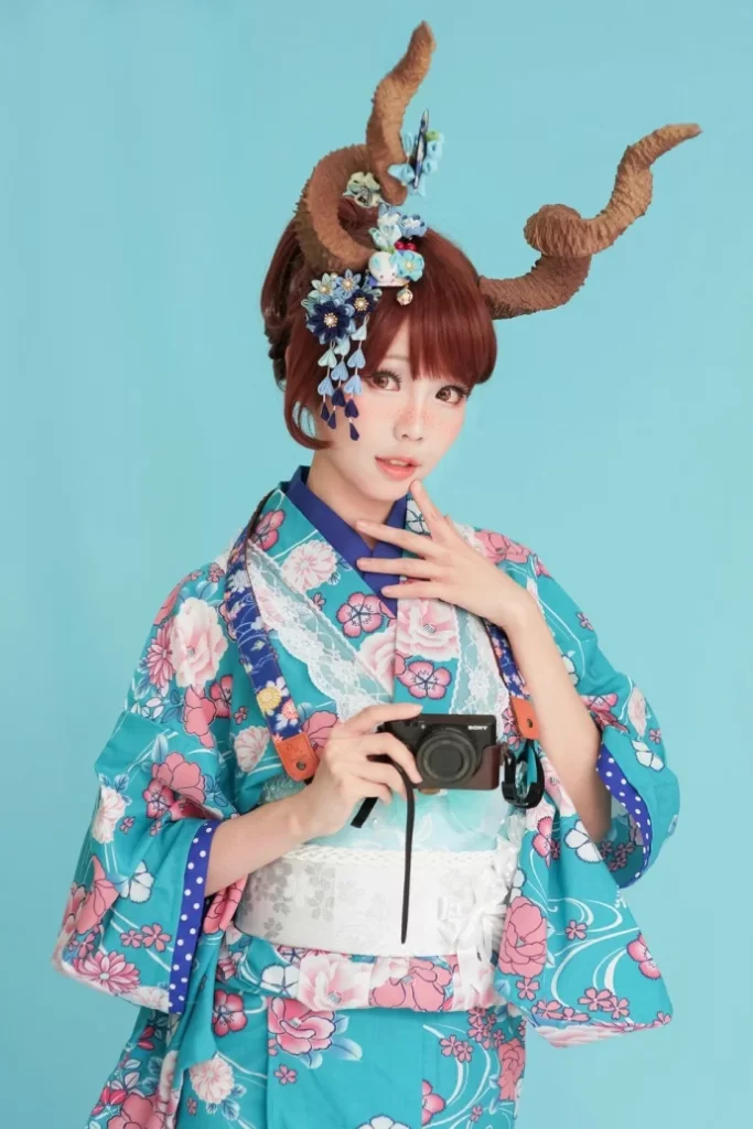 Kimono Floral Cherry Blossom Blue Pink