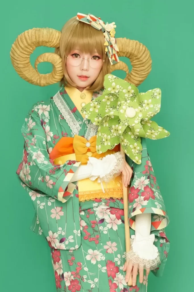 Kimono Floral Cherry Blossom Yellow Green