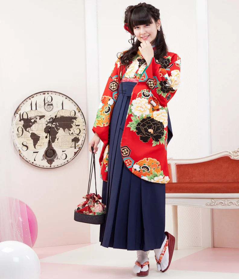 Kimono Floral Cherry Blossom Geometric Red Black White