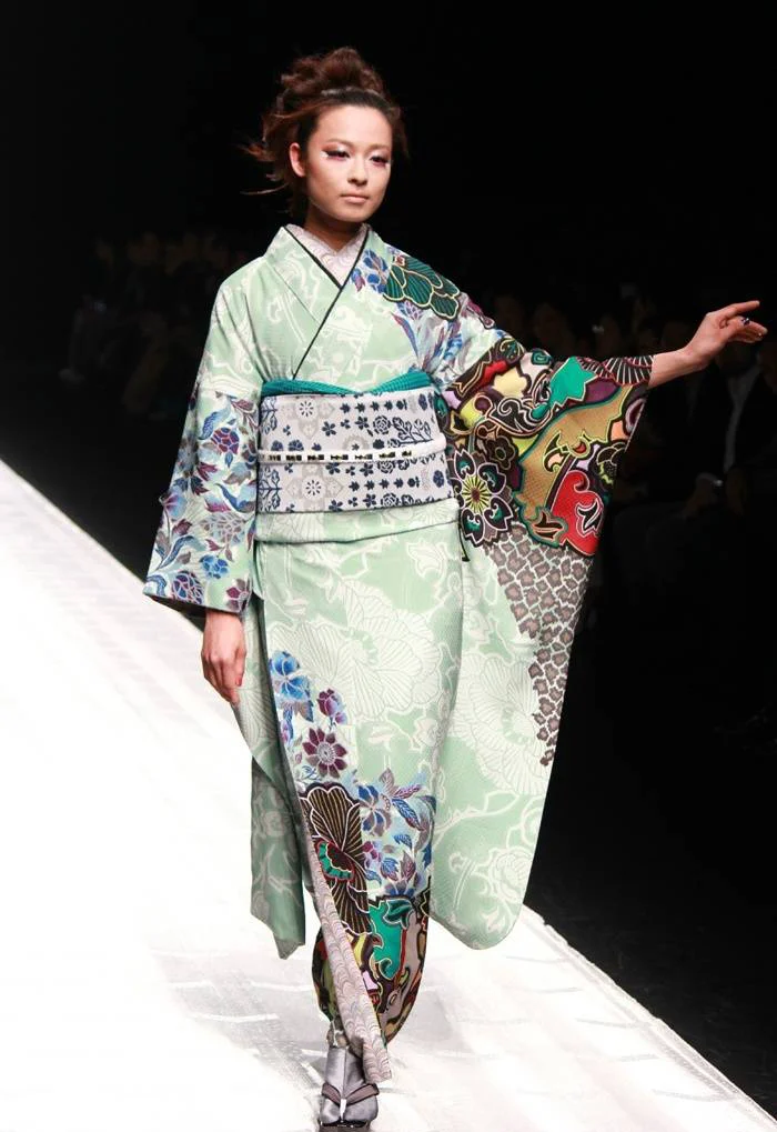 Kimono Floral Cherry Blossom Crane Wave