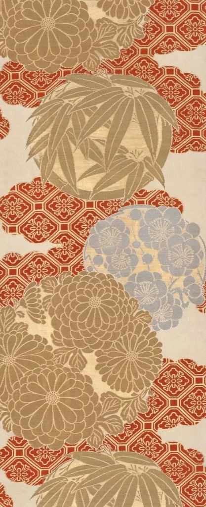 Kimono Floral Cherry Blossom Geometric Red Gold