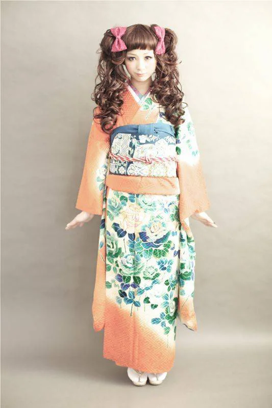 Kimono Floral Cherry Blossom Crane Wave