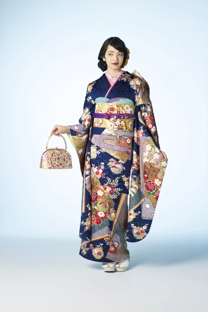 Kimono Floral Cherry Blossom Crane Geometric Bird Moon Landscape Black