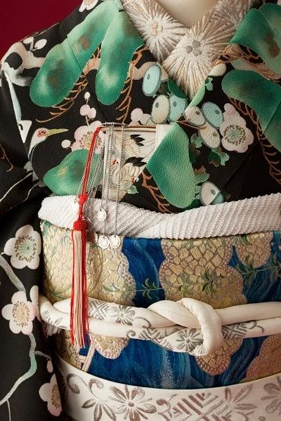 Kimono Floral Cherry Blossom Crane Wave