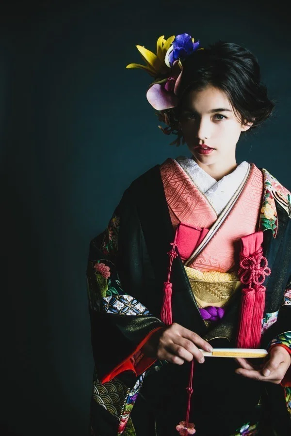 Kimono Floral Cherry Blossom Crane Wave