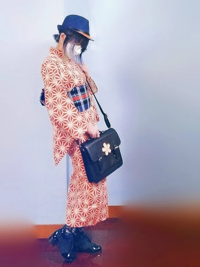Kimono Floral Cherry Blossom Obi Geometric Black Hat