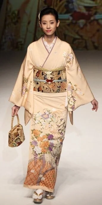 Kimono Floral Cherry Blossom Crane Wave