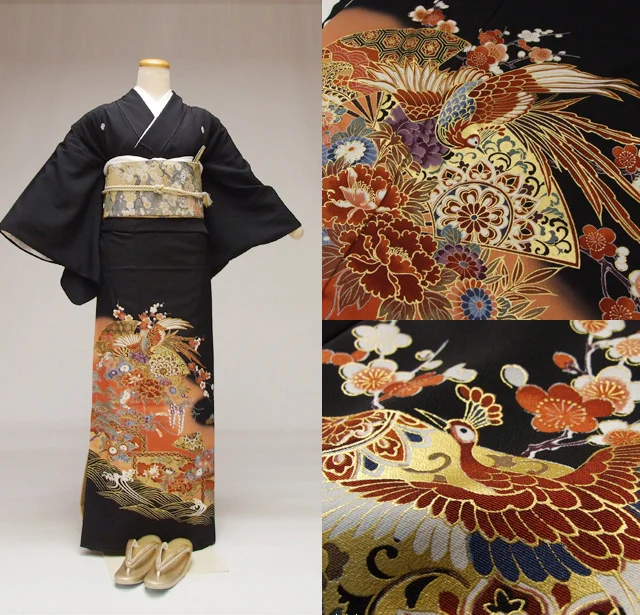 Kimono Floral Crane Bird Wave