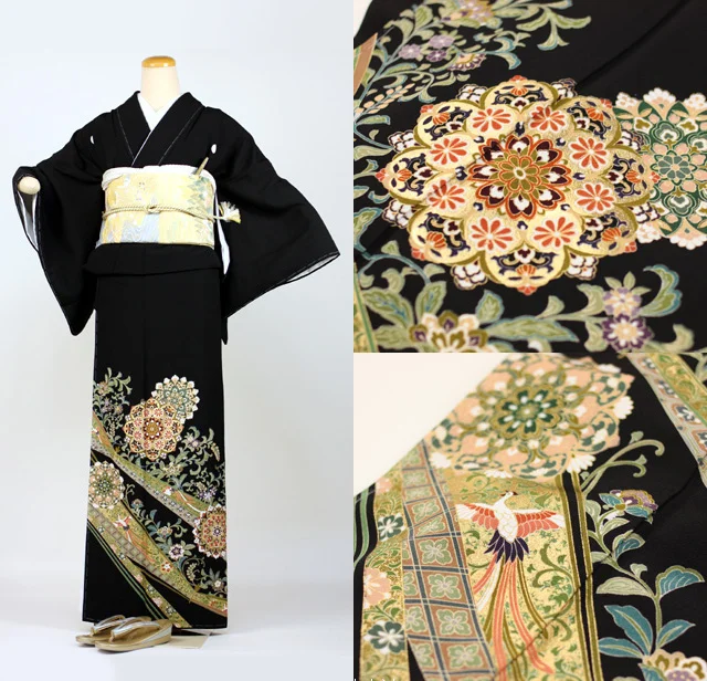 Kimono Floral Crane Bird Wave