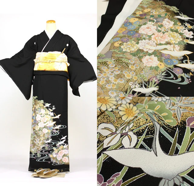Kimono Floral Crane Bird Wave