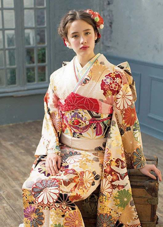 Kimono Floral Crane Wave Geometric
