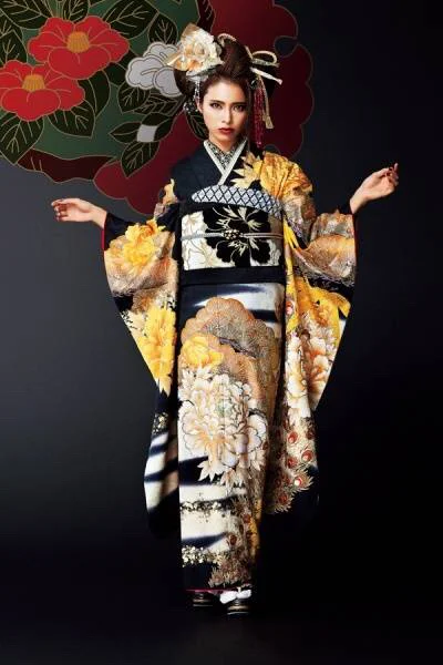 Kimono Floral Crane Wave Geometric