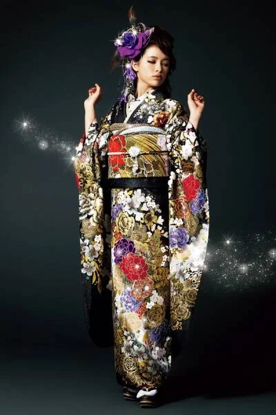 Kimono Floral Crane Wave