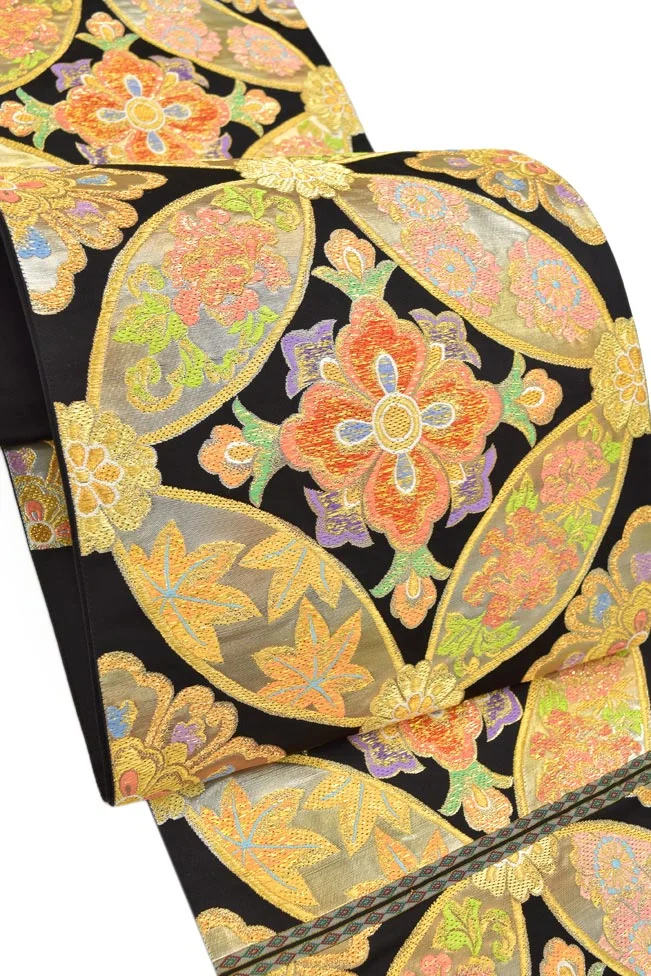 Kimono Floral Geometric Gold Black