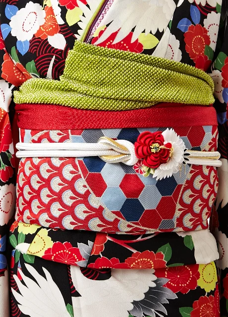Kimono Floral Geometric Red Blue White
