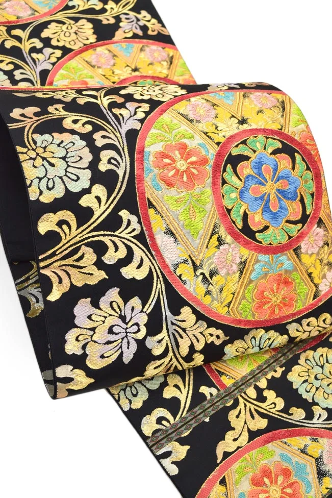 Kimono Floral Geometric Red Black Gold