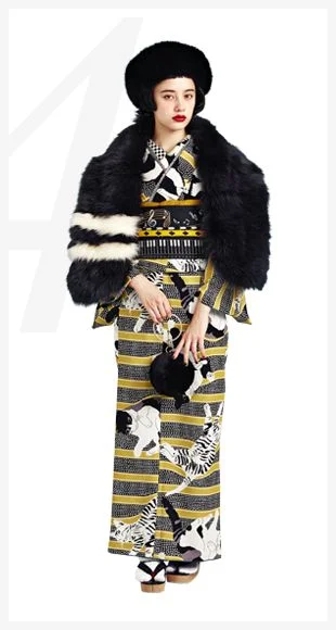 Kimono Floral Geometric Stripe Bird Black