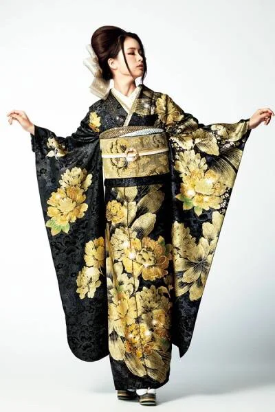 Kimono Floral Gold Black