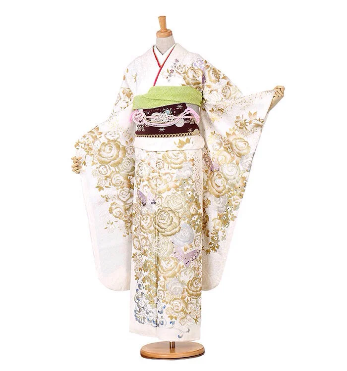 Kimono Floral Gold White