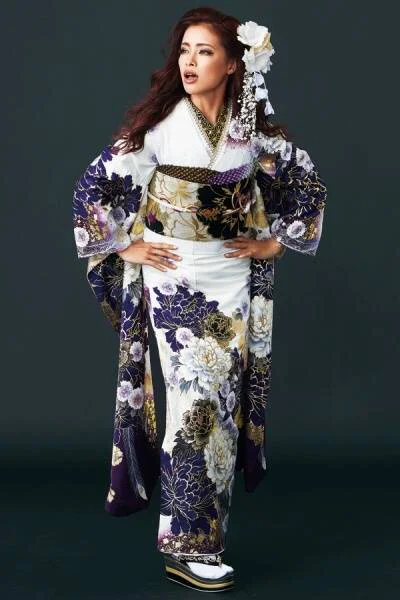 Kimono Floral Purple White