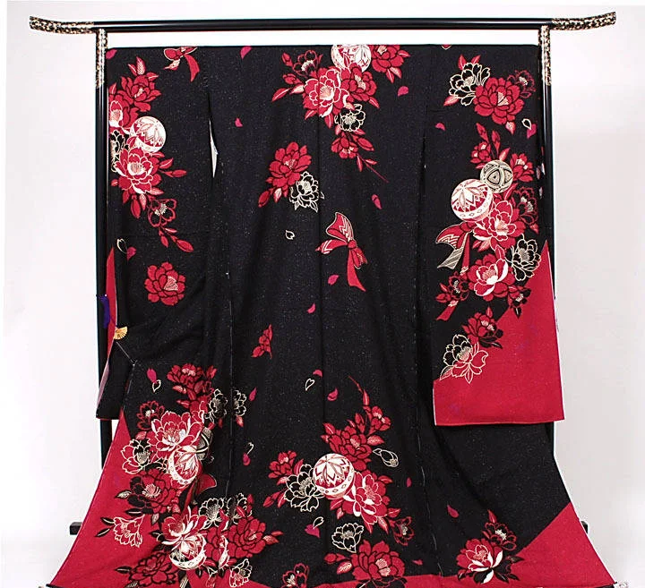 Kimono Floral Red Black