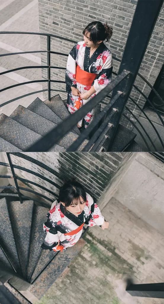 Kimono Floral Red Black White