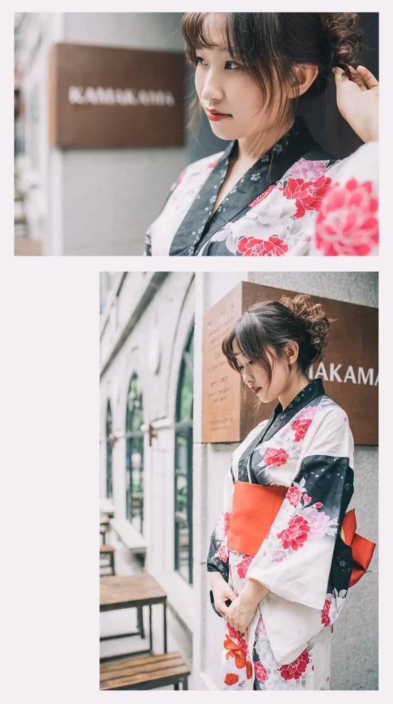 Kimono Floral Red Black White