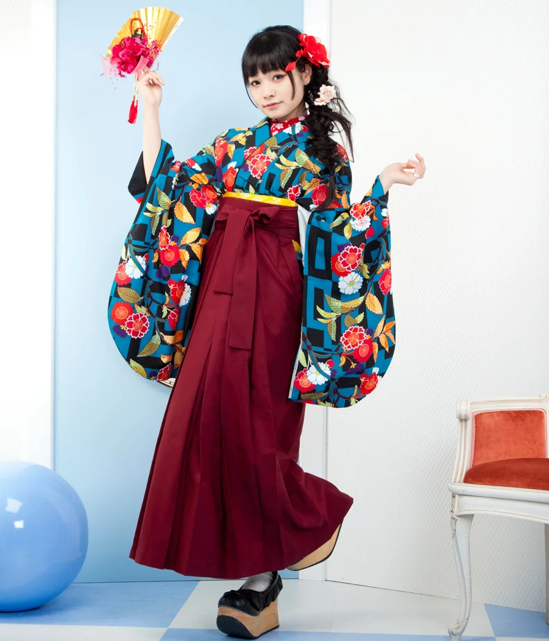 Kimono Floral Red Blue Black