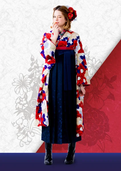 Kimono Floral Red Blue White