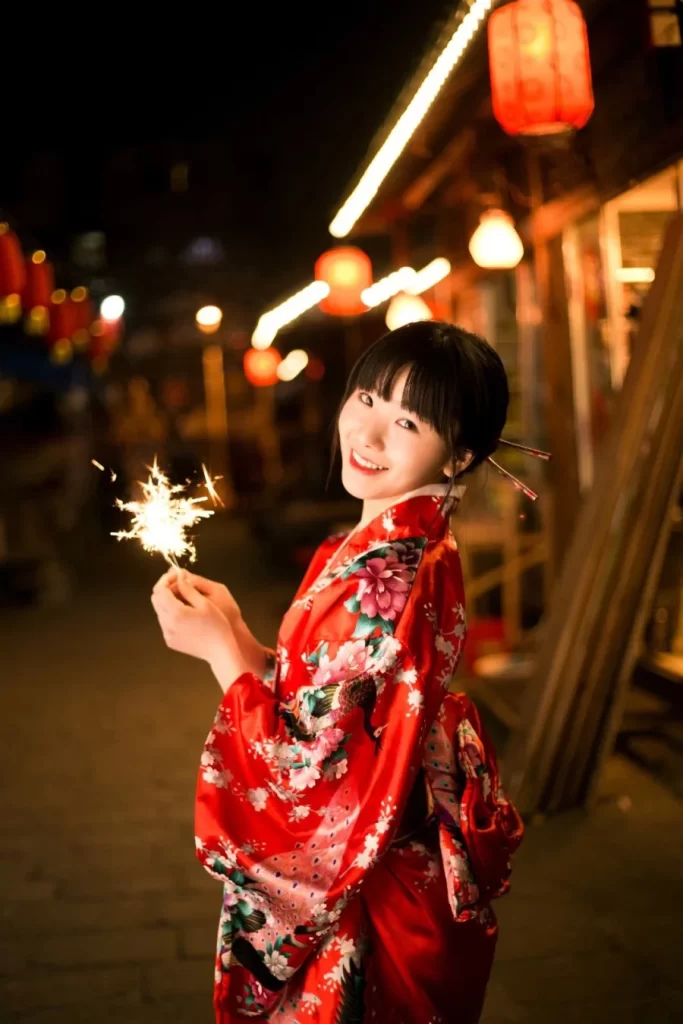 Kimono Floral Red Cherry Blossom