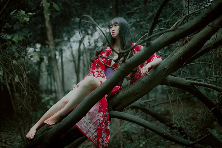Kimono Floral Red Cherry Blossom