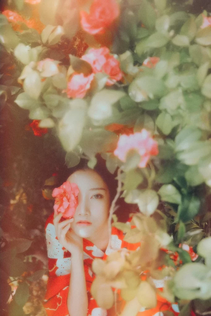 Kimono Floral Red White