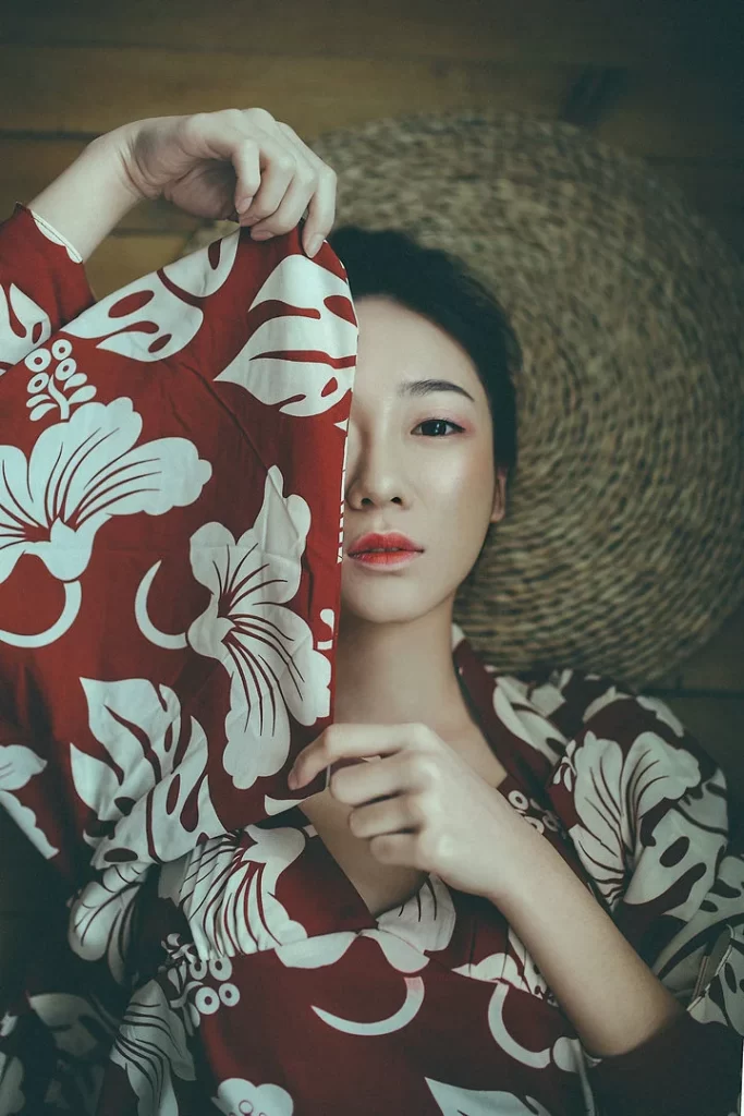Kimono Floral Red White