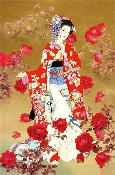 Kimono Floral Red White
