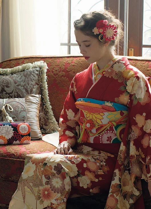 Kimono Floral Red Yellow
