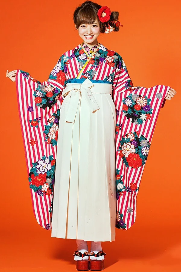 Kimono Floral Stripe Red White