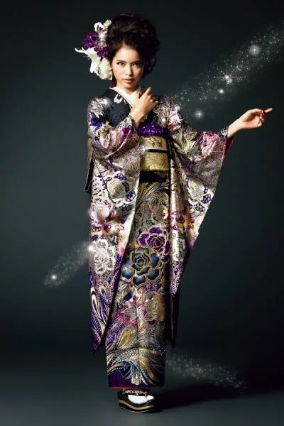 Kimono Floral Wave Purple Gold