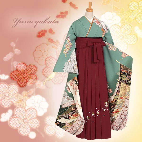 Kimono Furisode Floral Cherry Blossom Geometric Landscape