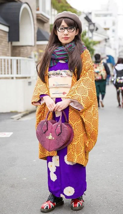 Kimono Furisode Floral Cherry Blossom Leopard Print Purple