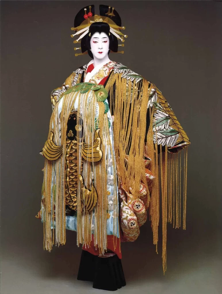Kimono Furisode Floral Crane Wave Geometric Gold Traditional