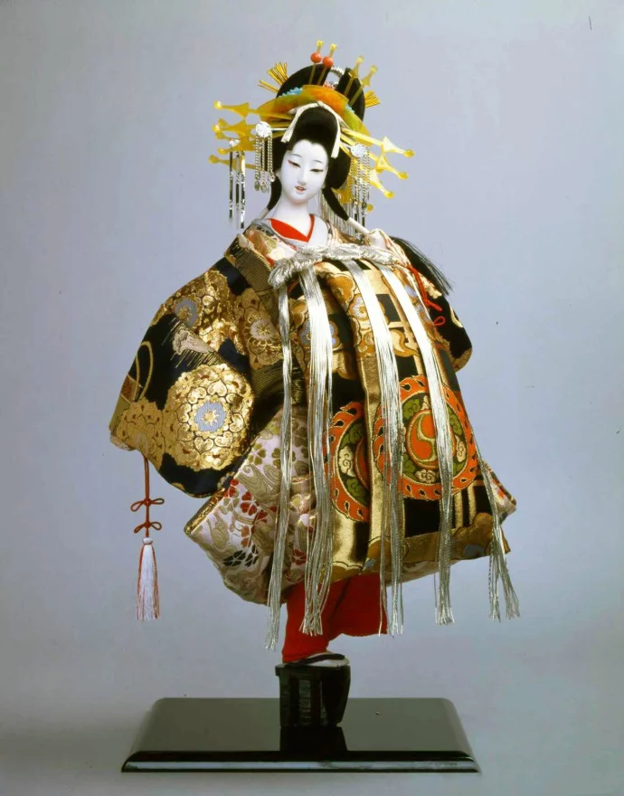 Kimono Furisode Floral Crane Geometric Gold