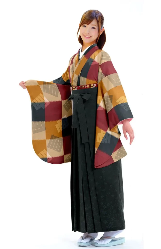 Kimono Furisode Geometric Stripe Black Red