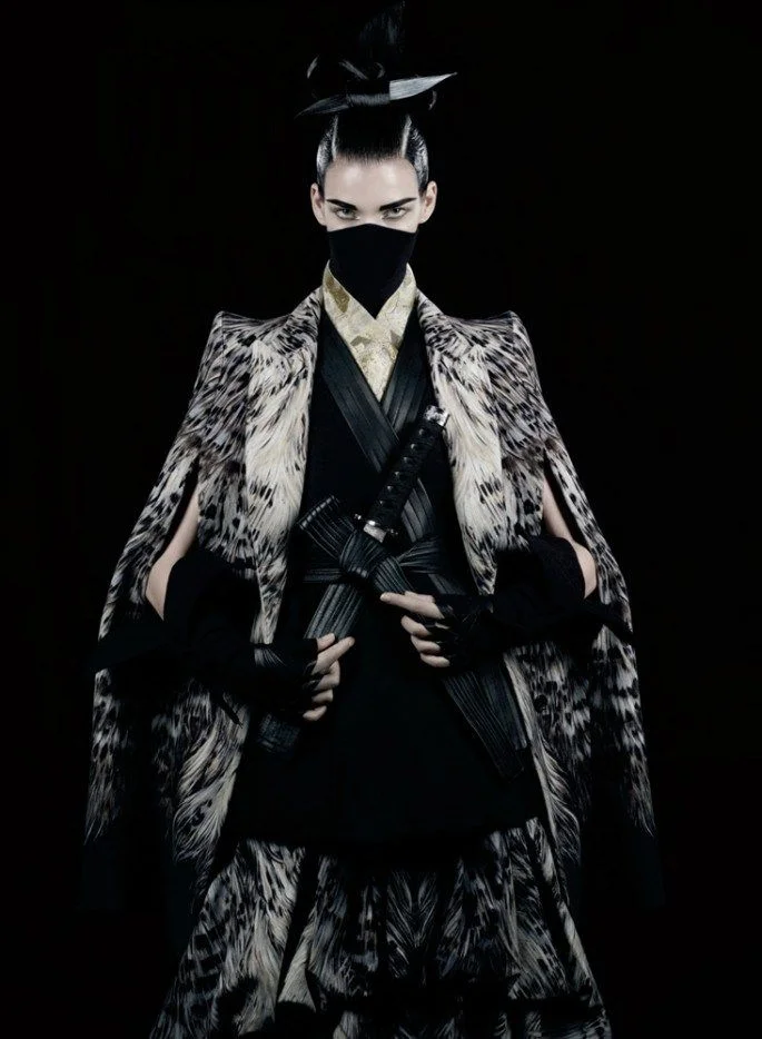 Kimono Furisode Geometric Black White Traditional