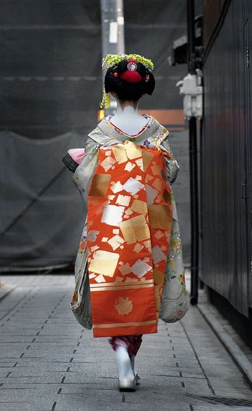 Kimono Furisode Geometric Floral Red Gold